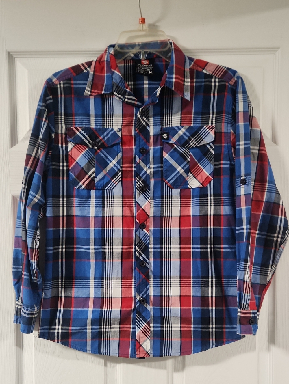 South Pole Youth Plaid Button-Down Shirt - Red, Blue & White
